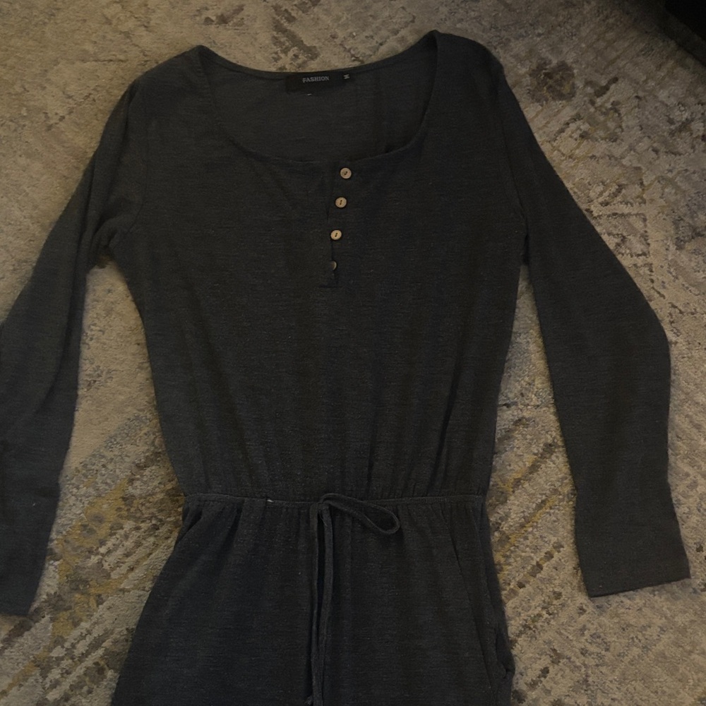 Dark Gray Long Sleeve Jumpsuit